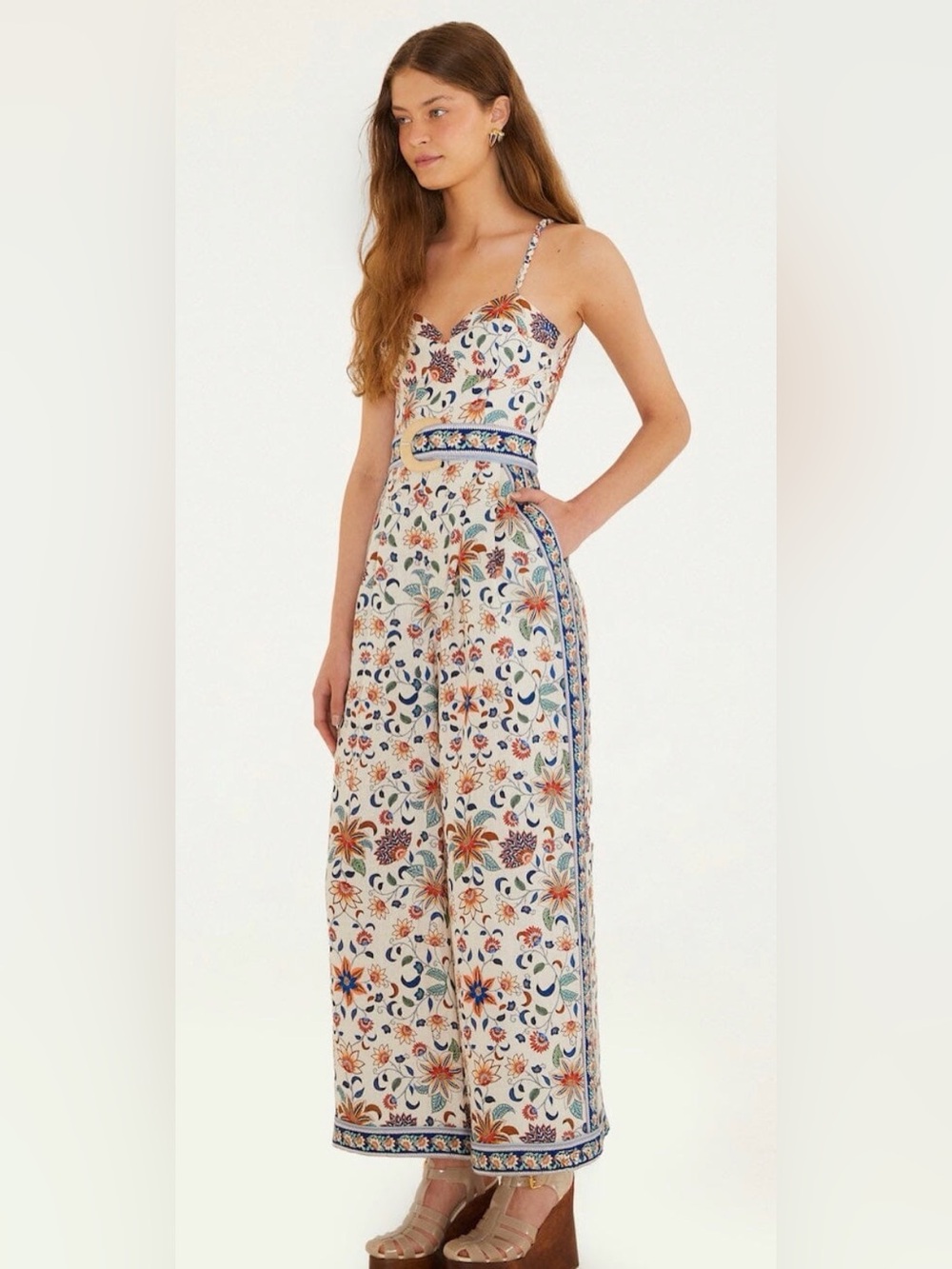 FARM Rio Soft Pink Floral Delhi Tapestry Belted Jumpsuit